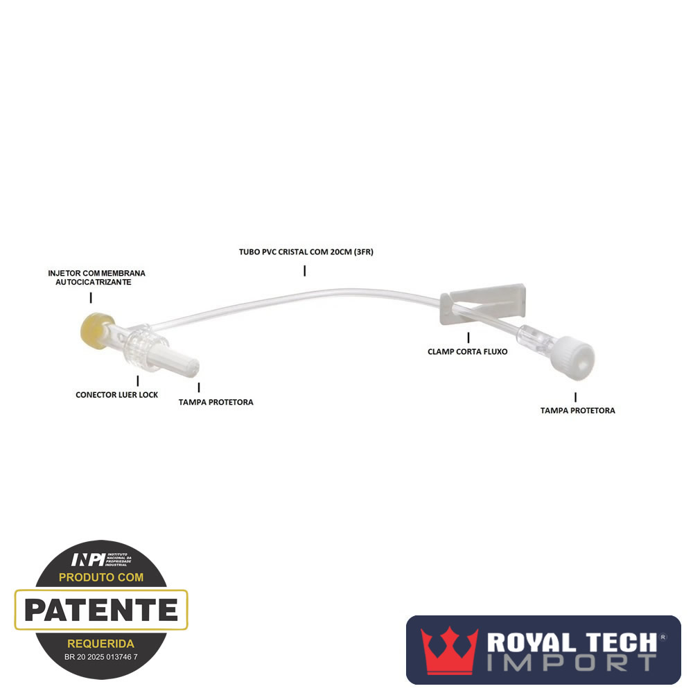 CONECTOR T COM EXTENSOR (3FR) 20CM E CLAMP LL (VETERINÁRIO) 1UN (RTI)