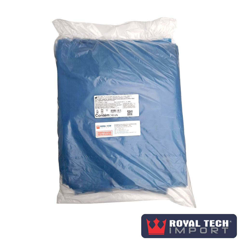 AVENTAL MANGA LONGA (AZUL) NÃO ESTÉRIL (30G) VETERINÁRIO (G) PCT10UN (RTI)